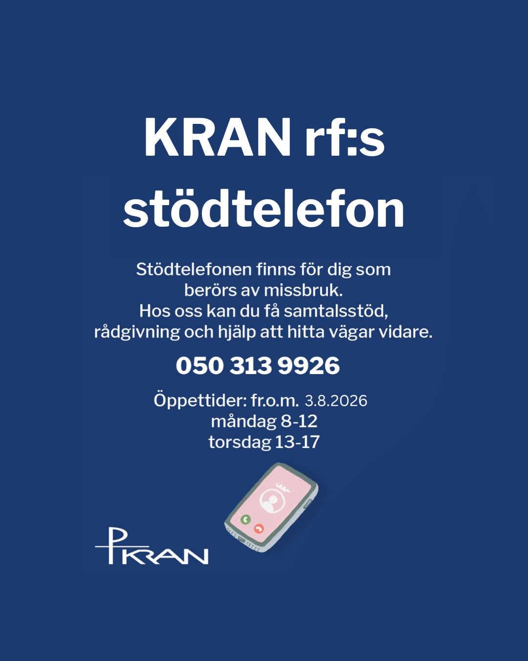 KRAN rf:s stödtelefon för dig som berörs av missbruk